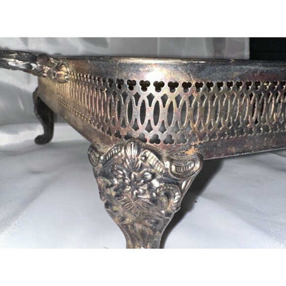 Vintage Silver Plated Footed Casserole Dish Holder Serving Tray 14.5 x 9.5 in - Picture 8 of 10